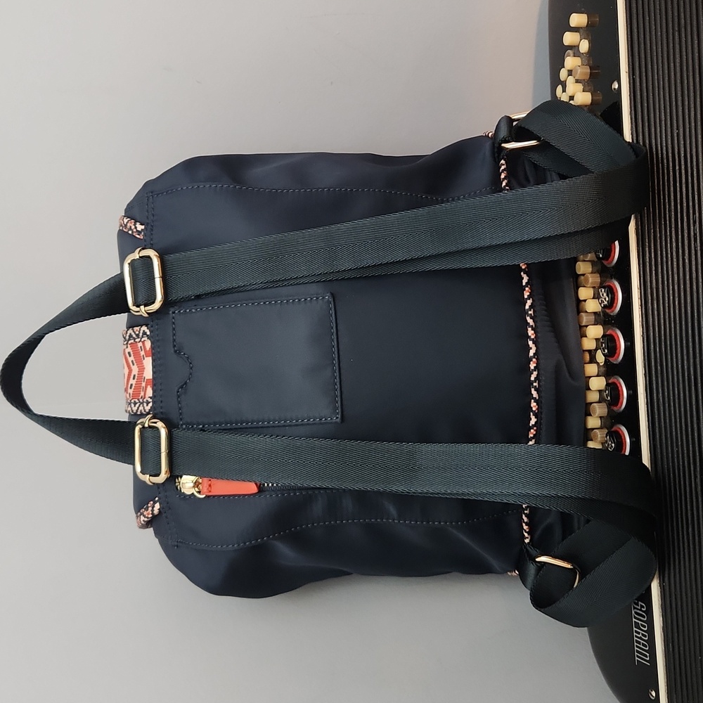 NWOT- SPARTINA 449 NAVY BLUE & CORAL HERRINGBONE TASSLE BACKPACK W/ADJUST STRAPS - Picture 3 of 10